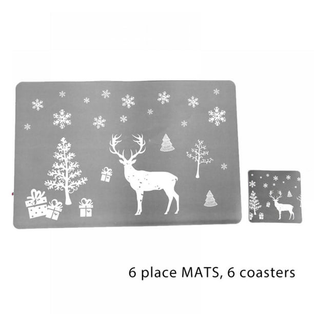 Set of 6 Place Mats Coaster Christmas Santa Snowman Dining Table Placemats Decor 